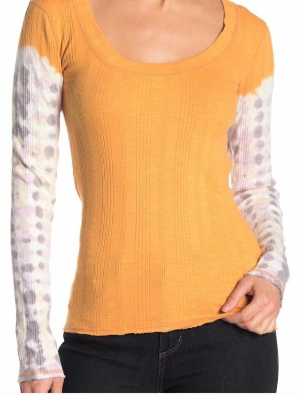 Free People We The Free Big Sur Long Sleeve T Shirt Gold Ribbed Knit Small